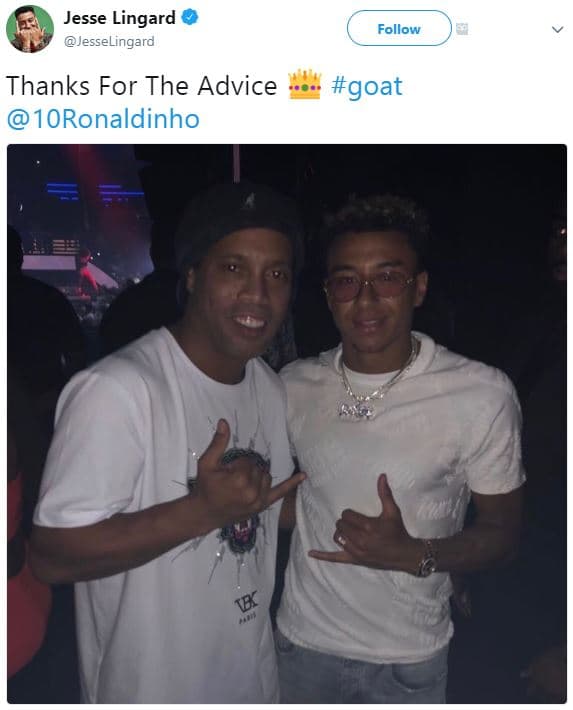 Jesse lingard jesselingard follow thanks for the advice 1oronaldinho goat