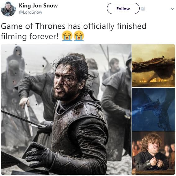 King jon snow lordsnow follow game of thrones has officially finished filming fo