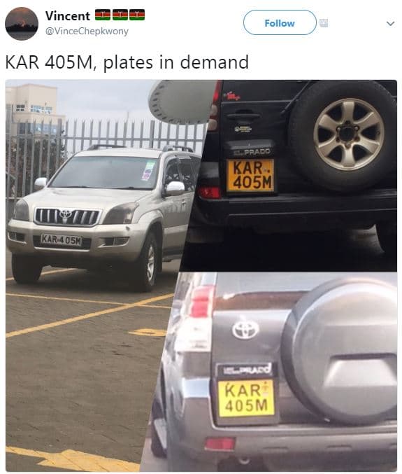 Vincent vincechepkwony follow kar 405m, plates in demand paaco kar . 405m kniosi
