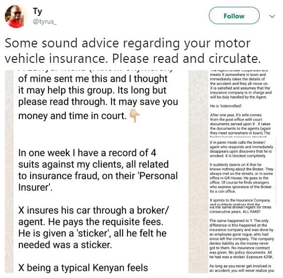 Ty tyrus follow some sound advice regarding your motor vehicle insurance. please