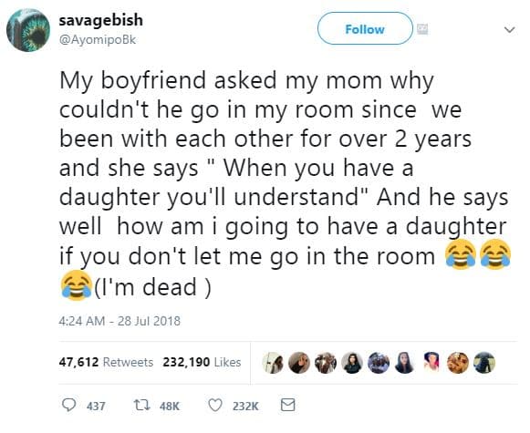 Savagebish ayomipobk follow my boyfriend asked my mom why couldn't he go in my r