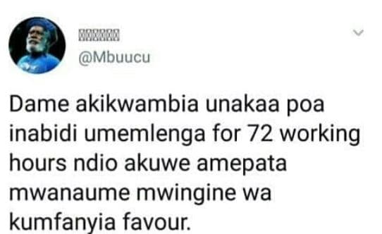 Raerrb mbuucu dame akikwambia unakaa poa inabidi umemlenga for 72 working hours
