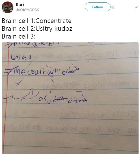 Kari jojomodos follow brain cell 1concentrate brain cell 2usitry kudoz brain cel