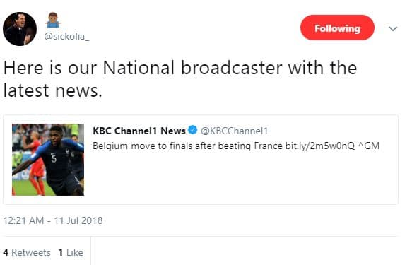 Following sickolia here is our national broadcaster with the latest news kbc cha