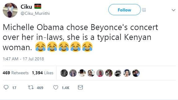 Ciku ciku_muriithi follow michelle obama chose beyonce's concert over her inlaws