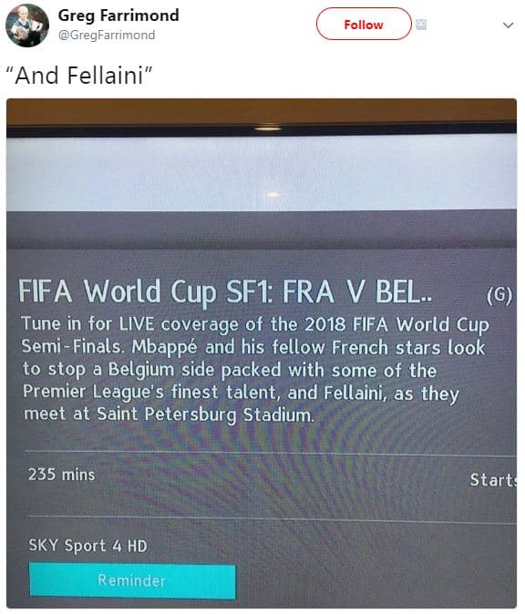 Greg farrimond gregfarrimond follow and fellaini fifa world cup sfi fra v bel g