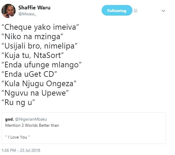 Shaffie waru mwass following cheque yako imeiva niko na mzinga' usijali bro nime