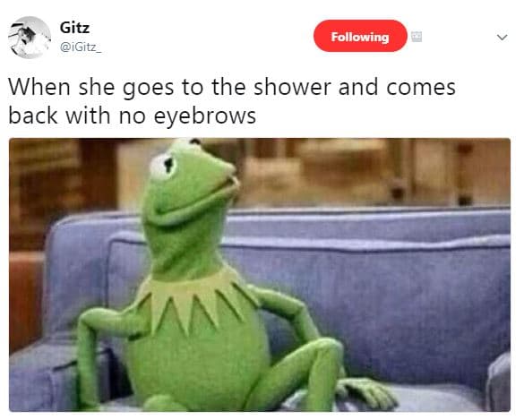 Gitz igitz_ following when she goes to the shower and comes back with no eyebrow