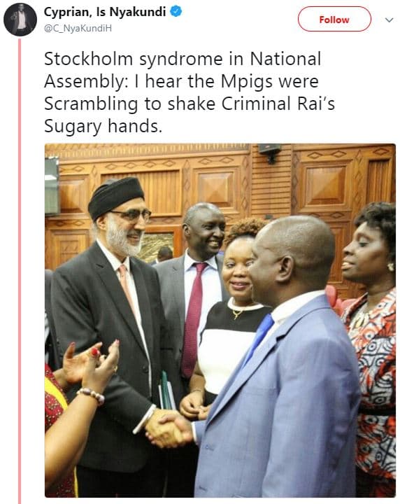 Cyprian, is nyakundi c_nyakundih follow stockholm syndrome in national assembly