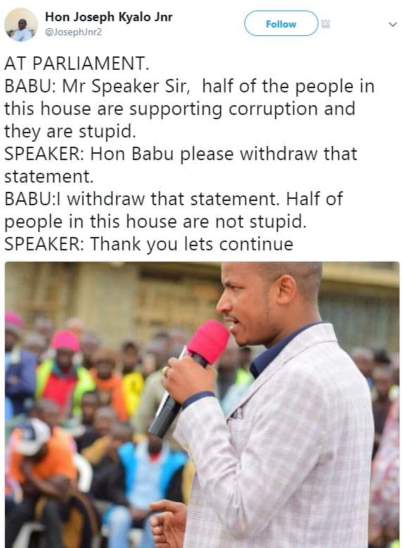 Hon joseph kyalo jnr josephjnrz follow at parliament. babu mr speaker sir, half