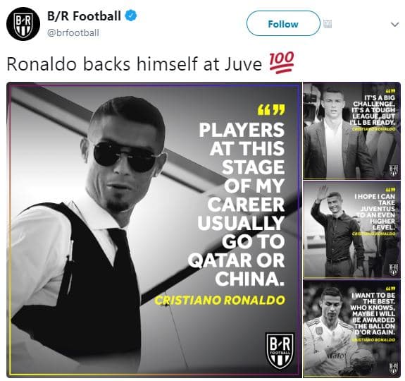 B r br football brfootball follow ronaldo backs himself at juve 109 tsaec aiioug