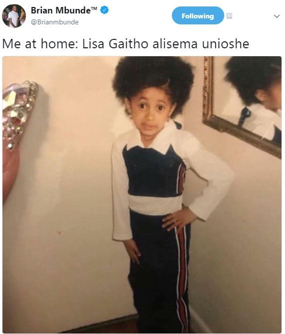 Brian mbunde brianmbunde following me at home lisa gaitho alisema unioshe