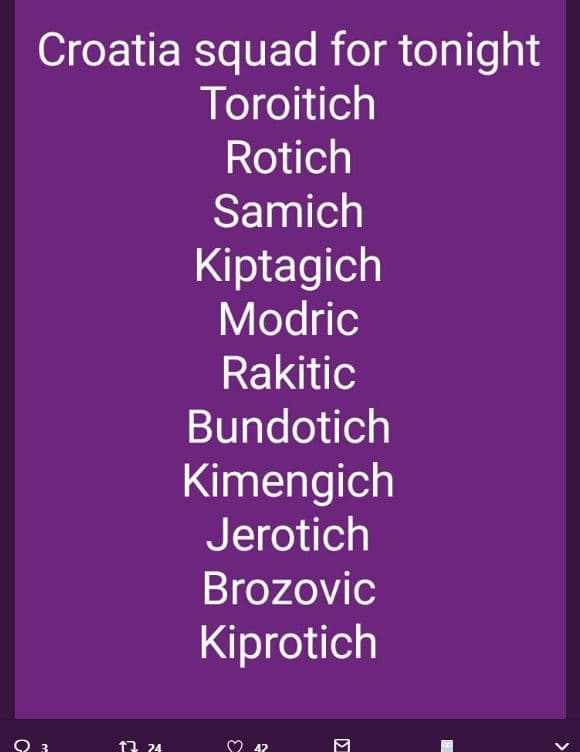 Croatia squad for tonight toroitich rotich samich kiptagich modric rakitic bundo
