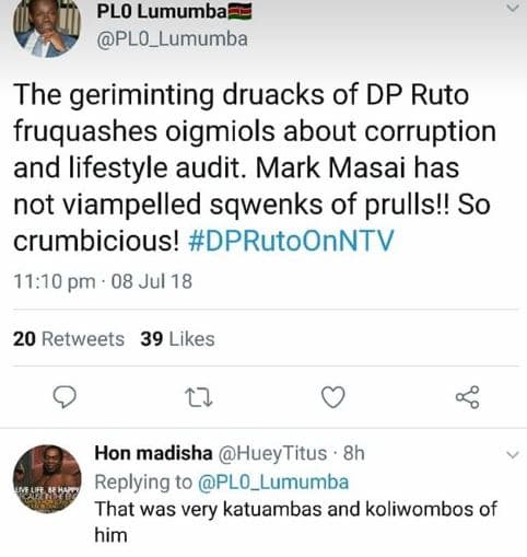 Plo lumumba plo_lumumba the geriminting druacks of dp ruto fruquashes oigmiols a