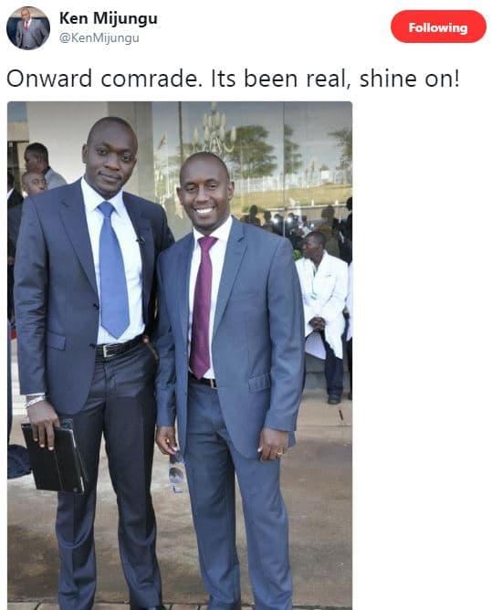 Ken mijungu kenmijungu following onward comrade. its been real, shine on!