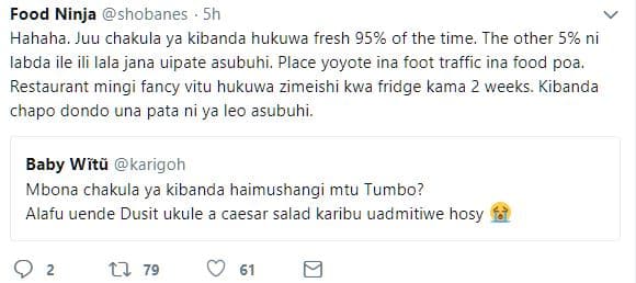 Food ninja shobanes hahaha. juu chakula ya kibanda hukuwa fresh 95 of the time t
