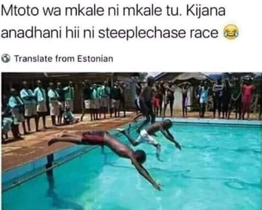 Mtoto wa mkale ni mkale tu. kijana anadhani hii ni steeplechase race translate i