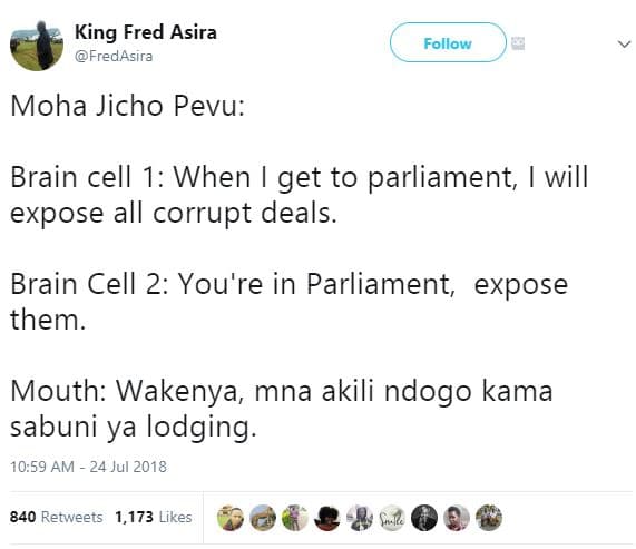 King fred asira fredasira follow moha jicho pevu brain cell 1 when get to parlia