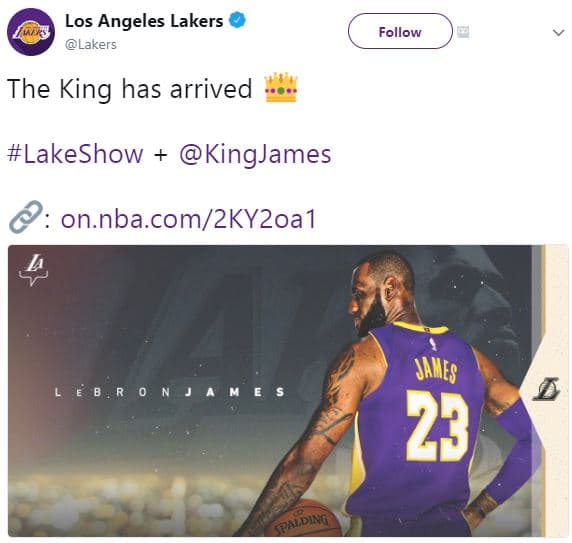 Los angeles lakers lakers follow the king has arrived lakeshow kingjames on.nba.