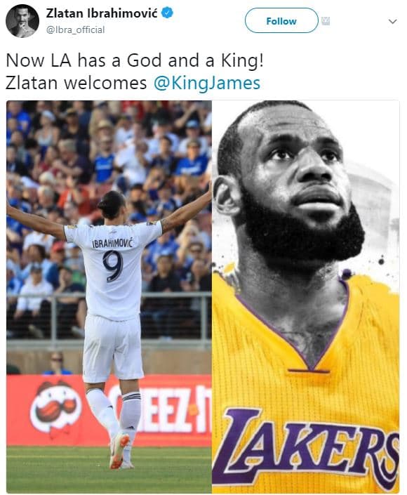 Zlatan ibrahimovié ibra_official follow now la has a god and king! zlatan welcom