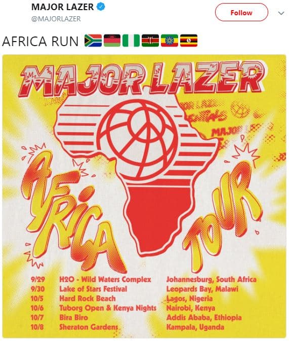 Major lazer majorlazer follow africa run mauorlazer 1r 929 h2o wild waters compl