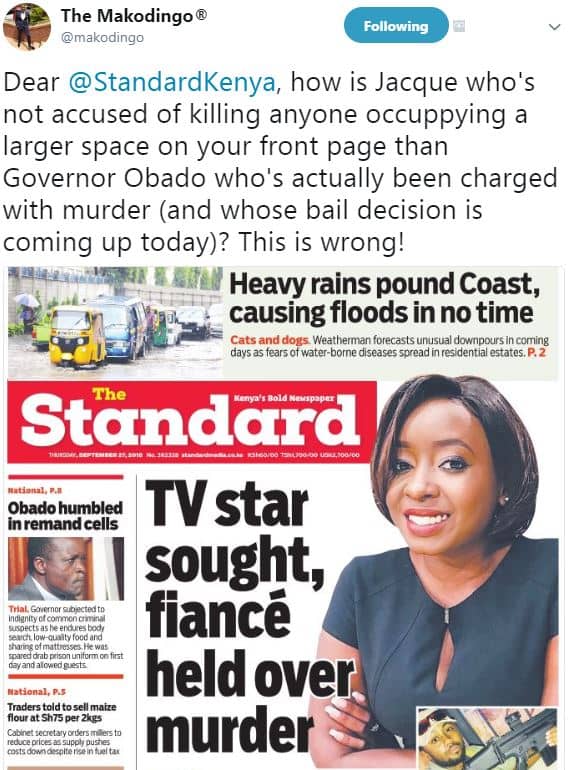 The makodingo makodingo following dear standardkenya, how is jacque who's not ac