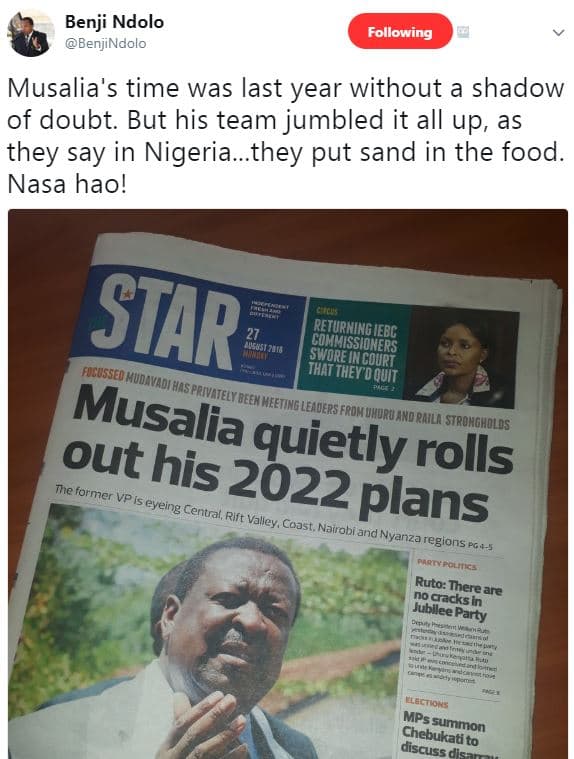 Benji ndolo benjindolo following musalia's time was last year without a shadow o