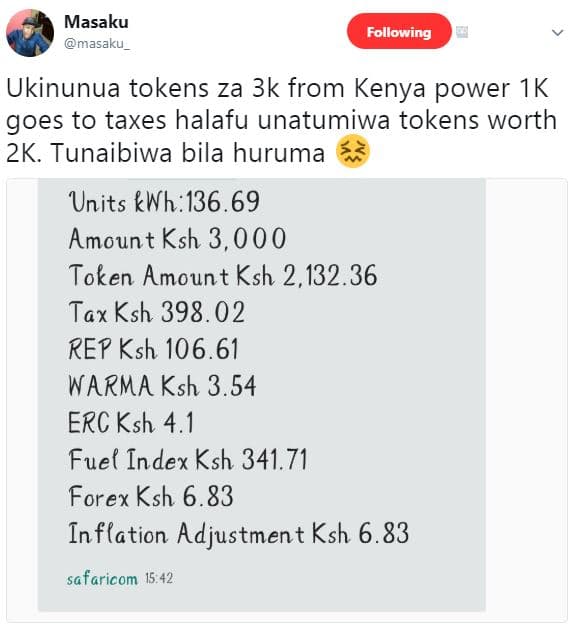 Masaku masaku _ following ukinunua tokens za 3k from kenya power 1k goes to taxe