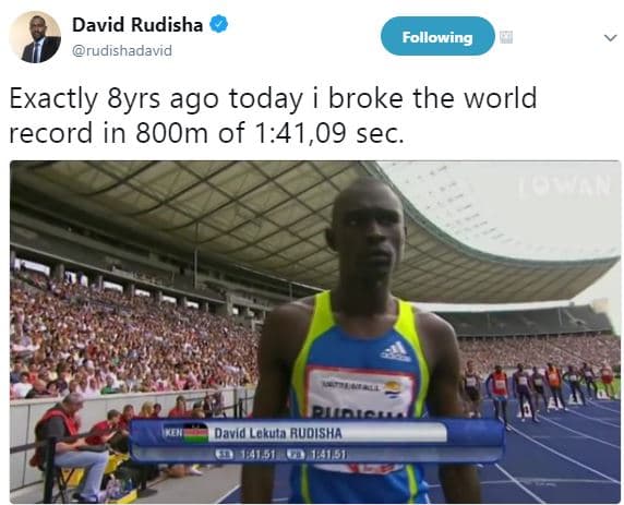 David rudisha rudishadavid following exactly 8yrs ago today broke the world reco