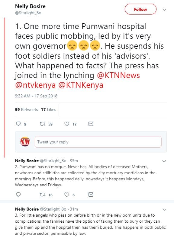 Nelly bosire starlight_bo follow 1. one more time pumwani hospital faces public