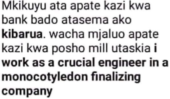 Mkikuyu ata apate kazi kwa bank bado atasema ako kibarua. wacha mjaluo apate kaz