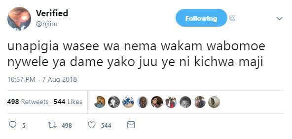 Verified njiiru following unapigia wasee wa nema wakam wabomoe nywele ya dame ya