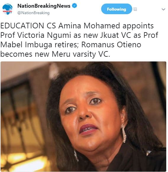 Nationbreakingnews nationbreaking following education cs amina mohamed appoints
