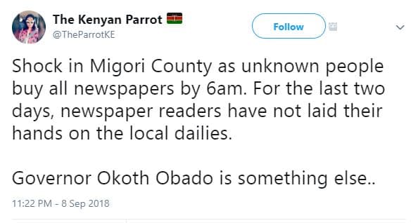 The kenyan parrot theparrotke follow shock in migori county as unknown people bu