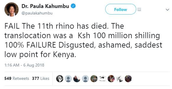 Dr. paula kahumbu paulakahumbu follow fail the 11th rhino has died. the transloc