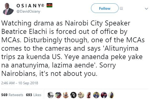 0sa ny davidosiany follow watching drama as nairobi city speaker beatrice elachi