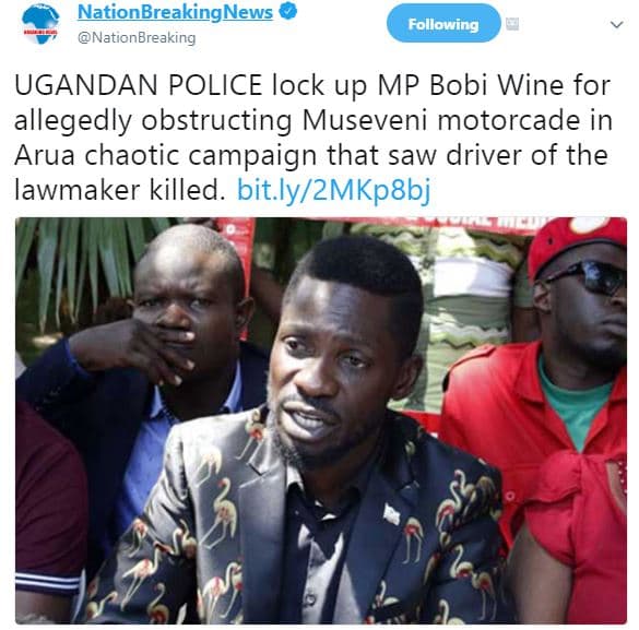 Nationbreakingnews nationbreaking following ugandan police lock up mp bobi wine