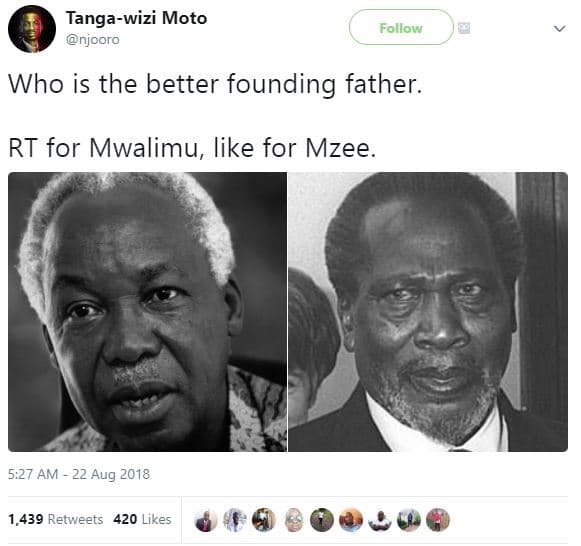 Tangawizi moto njooro follow who is the better founding father. rt for mwalimu,