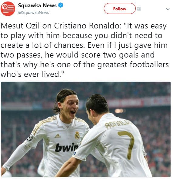 Squawka news squawkanews follow mesut ozil on cristiano ronaldo it was easy to p