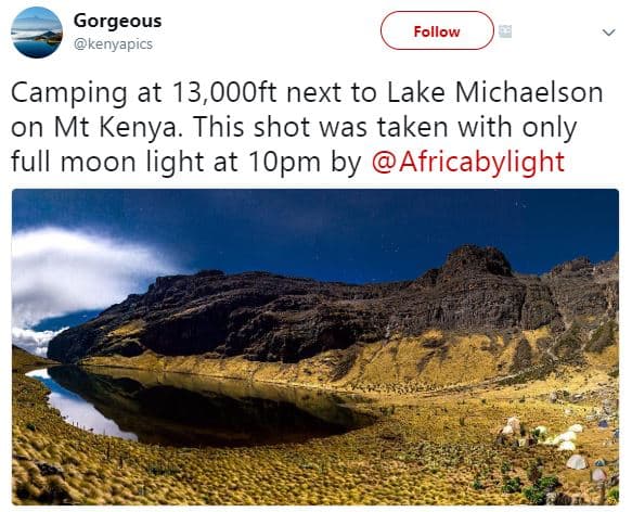 Gorgeous kenyapics follow camping at 13,oooft next to lake michaelson on mt keny