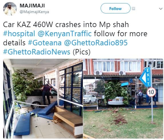 Majimaji majimajikenya follow car kaz 46ow crashes into mp shah hospital kenyant