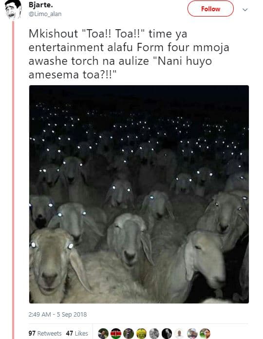 Bjarte_ umo_alan follow mkishout toal! toall time ya entertainment alafu form fo