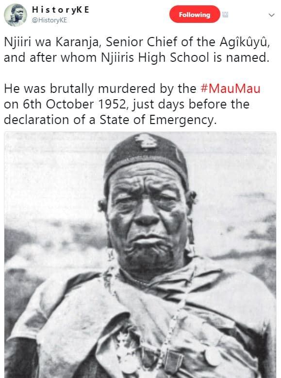 Histor yk e historyke following njiiri wa karanja, senior chief of the agikôyô,