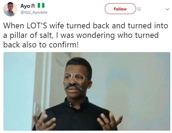 Ayo8? 1 1 itzz_ayodele follow when lot's wife turned back and turned into pillar