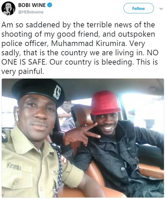 Bobi wine hebobiwine follow am s0 saddened by the terrible news of the shooting