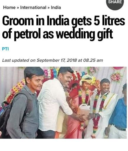 Share home international india groom in india gets 5 litres ofpetrol as wedding
