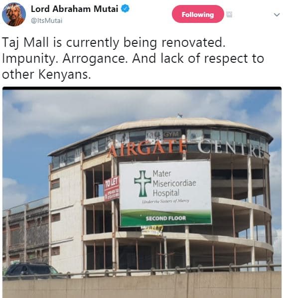 Lord abraham mutai itsmutai following taj mall is currently being renovated. imp