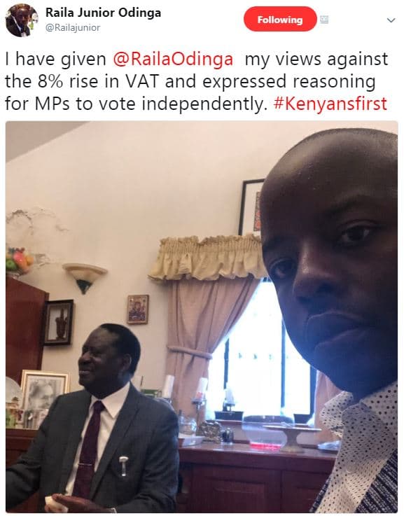 Raila junior odinga railajunior following have given railaodinga my views agains