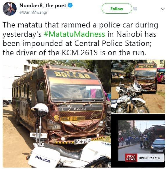Number8, the poet dannmwangi follow the matatu that rammed a police car during y