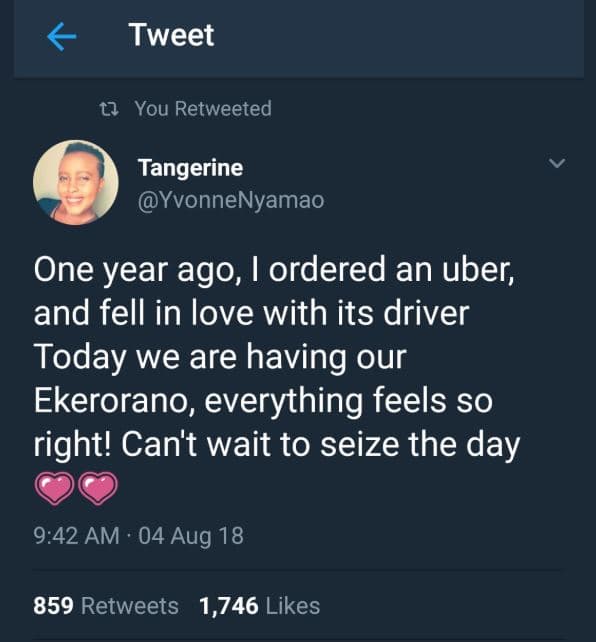 Tweet 17 you retweeted tangerine yvonnenyamao one year ago, i ordered an uber an